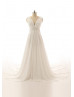 Ivory Chiffon Beaded V Neck Boho Beach Wedding Dress